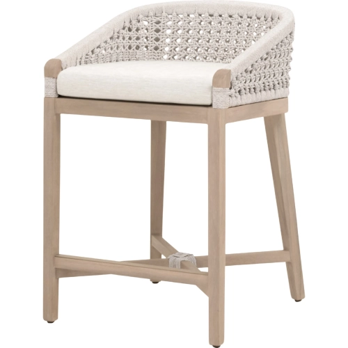 Montecito Outdoor Counter Stool in White Speckle Rope, White Speck Fabric & Teak 6795CS.WHT/WHT/W-ET